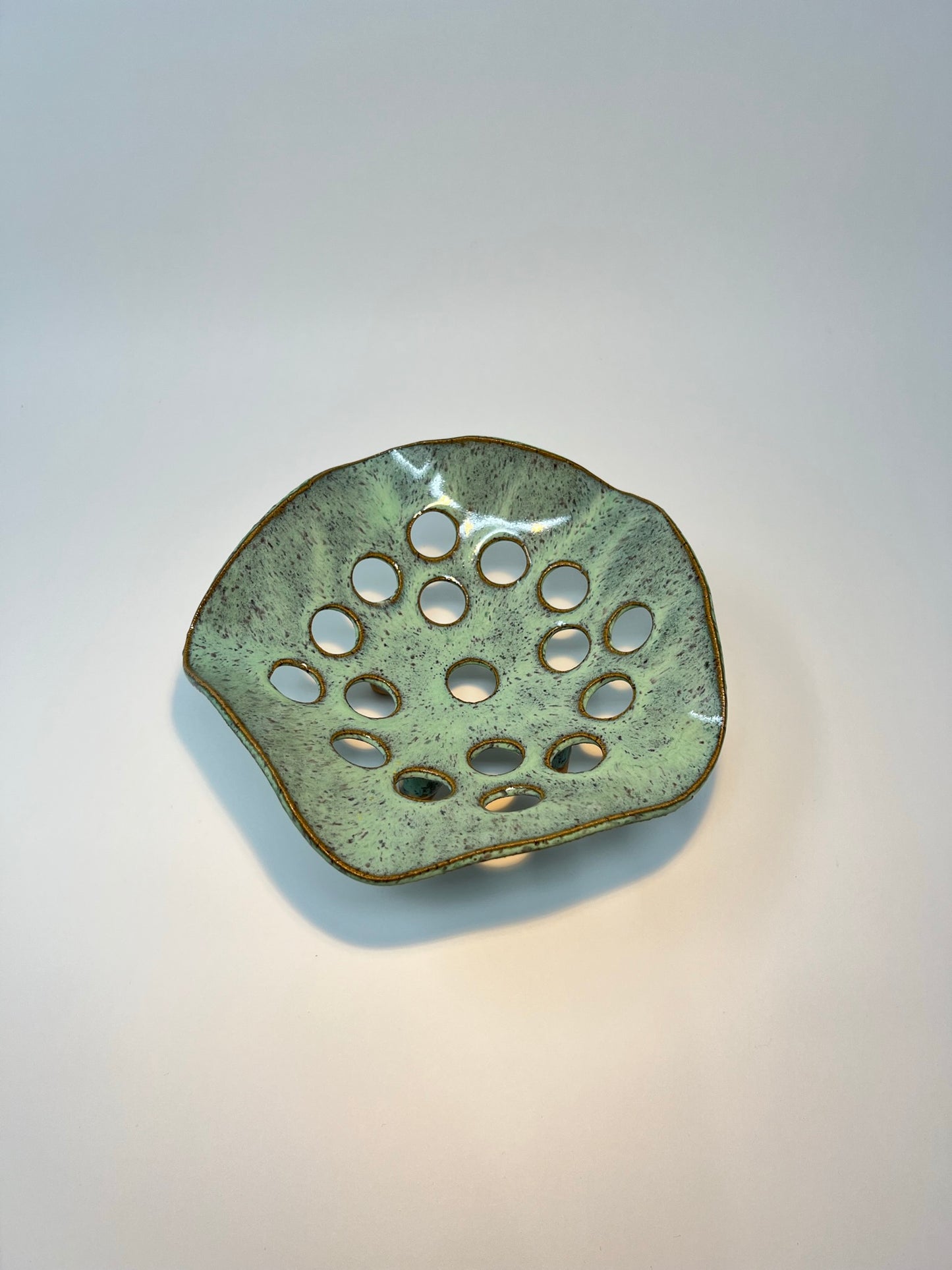 Studio LQ - Produce Standing Bowl in layered fern glaze over speckled buff